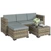 Garten-Rattan-Set 5-teilig mit Kissen 2 Eck-Sessel Sessel ohne Armlehnen Fußhocker und Tisch