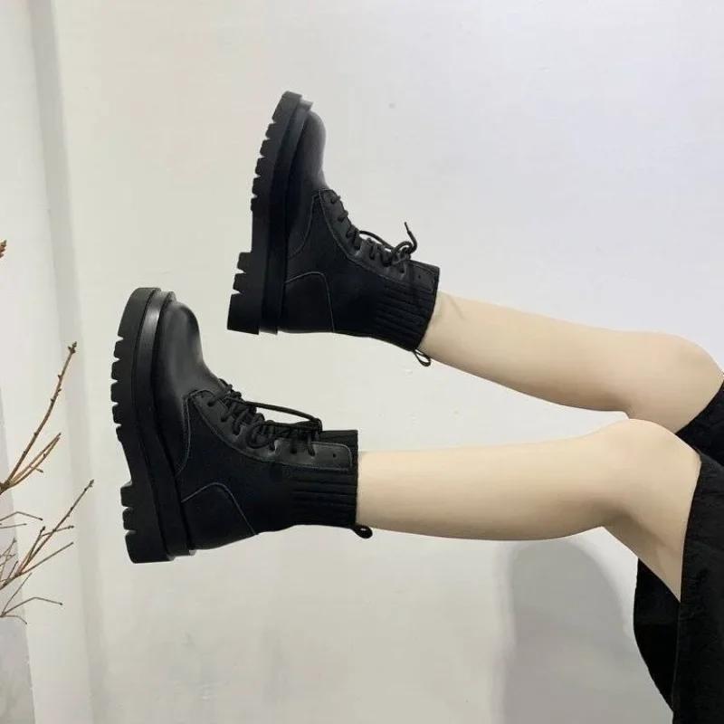 Fashion Female Short Shoes Black Biker Women's Ankle Boots With Laces Lace-up Chic and Elegant Autumn Booties Footwear Hot On Promotion