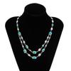 Fashion Imitation Turquoise Metal Choker Necklace Double Layered Boho Style Adjustable Chain for Everyday Wear Women Jewelry