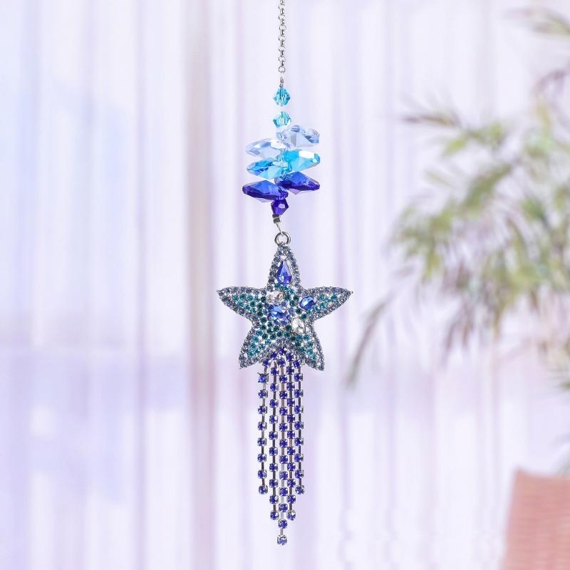 Ocean Theme Suncatchers with Conch Jellyfish Rhinestones Crystal Windchime for Garden Patios or Indoor Window Decors