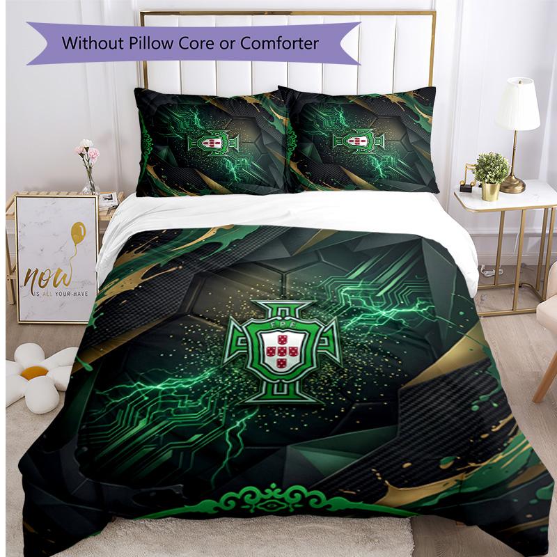 Set Biancheria da Letto Stampata Calcio Portogallo 3 Pezzi Set Copriletto Traspirante Accogliente come Regalo per la Casa Nuova o per le Feste