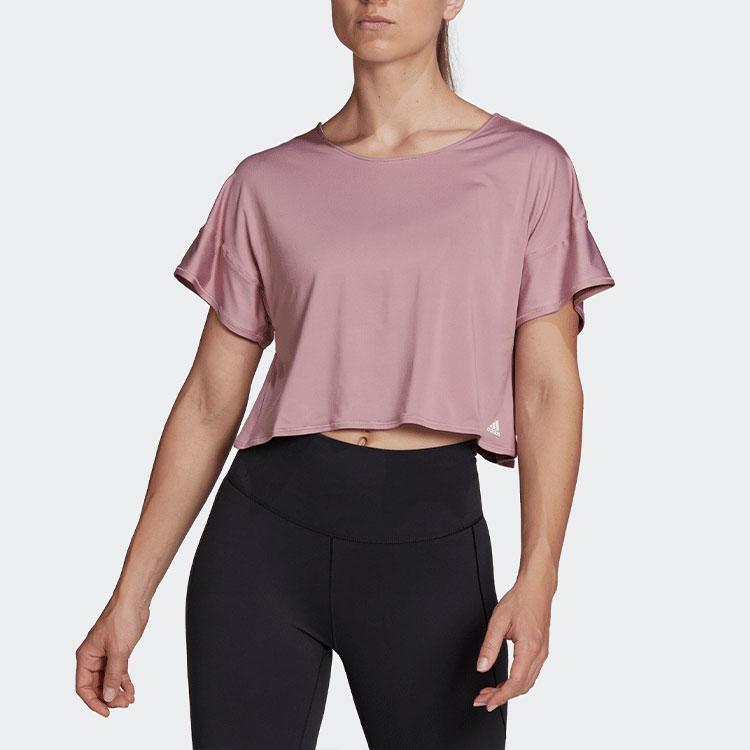 Adidas Solid Color Sports Fitness Short Sleeve T-Shirt Women Tops Purple Pink HD9559