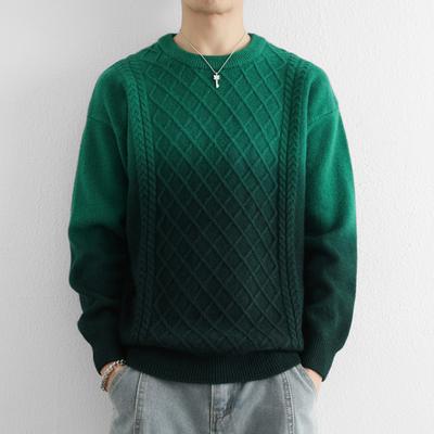 Gradient Color Fashionable Twill Sweater Men's Knitted Round Neck Pullover Long Sleeve Fashion Top