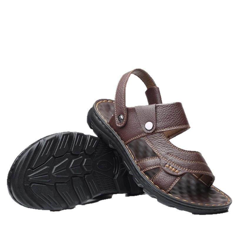 Woodpecker Sandals Men's Summer New Casual Leather Dad Shoes First Layer Cowhide Soft Sole Two Sandals