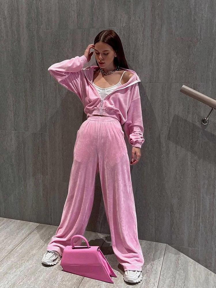 2026 New Style Women's Zip Up Hoodie Sweatshirt Set Long Sleeve Polo Collar Top with Pants Casual Tracksuit