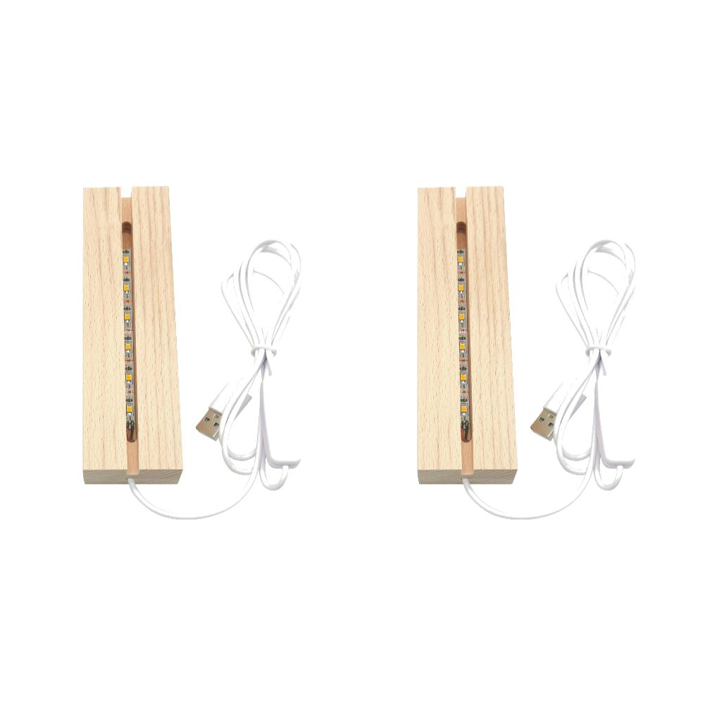 10-1pcs Practical LED Wood Display Base Rectangle Crystal USB Lighted Stand 3D Handmade USB Wooden Base Ornaments Decor