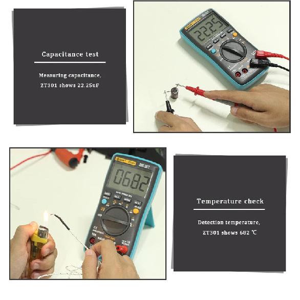 BSIDE Digital Multimeter ZT301 True-RMS DC/DA Voltmeter Ammeter Multimetro DMM Resistance Ohm Cap Hz Temp Tester