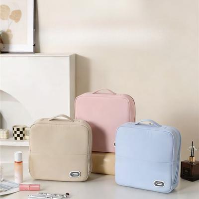 Vertical Stand Up Cosmetic Bag with Mirror Large Capacity Portable Hanging Makeup Organizer