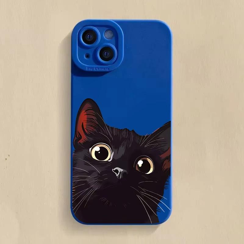 

Cute Black Cat Pattern Phone Case For iPhone 17 Pro 16 15 14 13 12 11 Pro Max XS XR 17Air 16E Soft Silicone Cover iPhone X синий