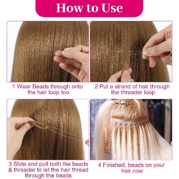 Hair Extension Pliers, 3-Hole Hair Extension Tools Set with 2PCS Clamp for Micro Nano Rings, Pink Tool for Extension Application Removal