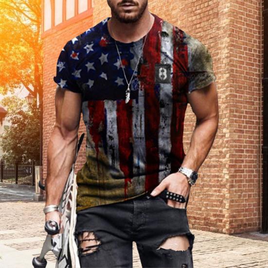 Herren Bluse Amerika Flagge Gedruckt Hautfreundliches Polyester Lässig Kurzarm T-Shirt Tops für den Alltag