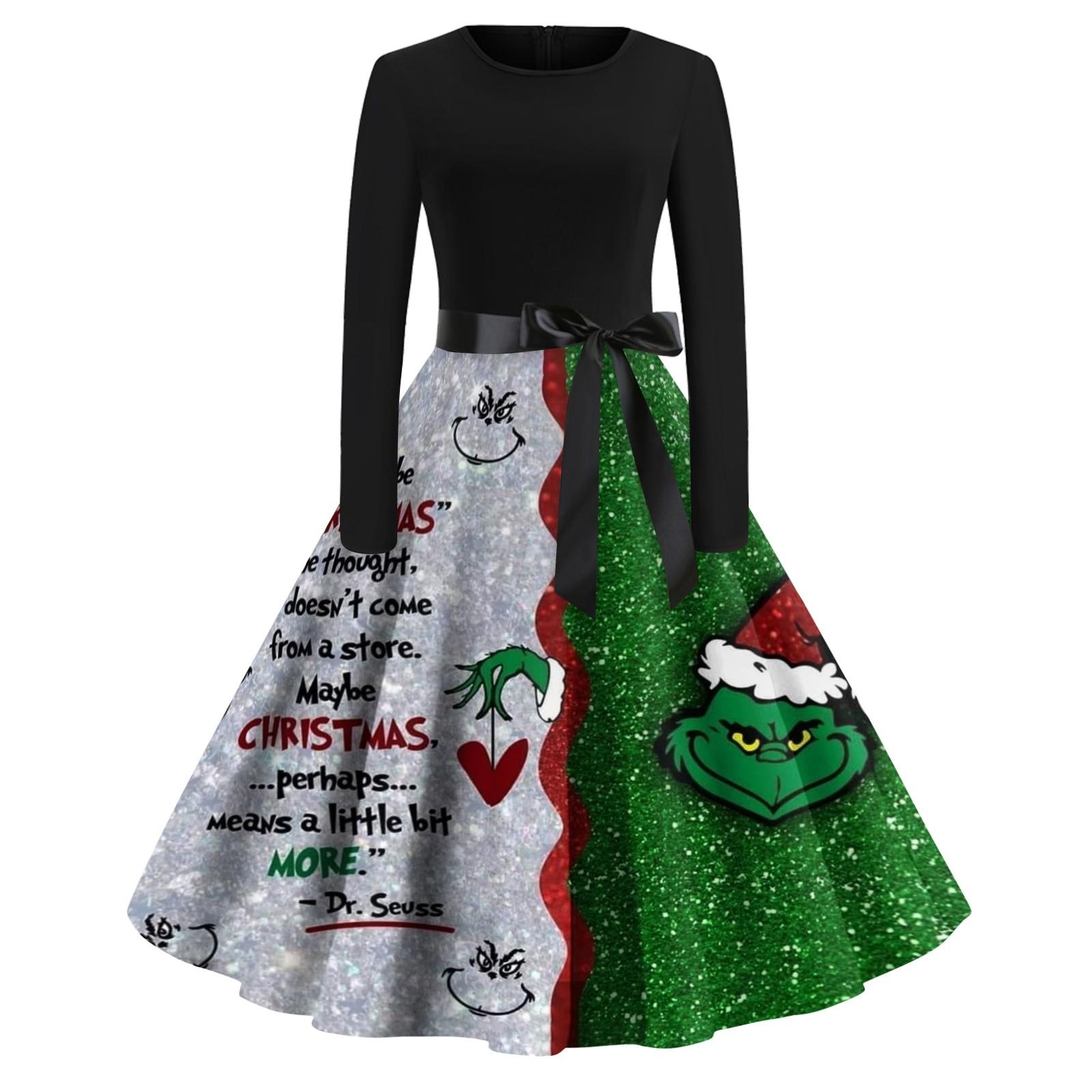 

Женское модное платье с круглым вырезом, рождественским принтом, длинными рукавами, повседневное, с завязкой на талии XXXXXL