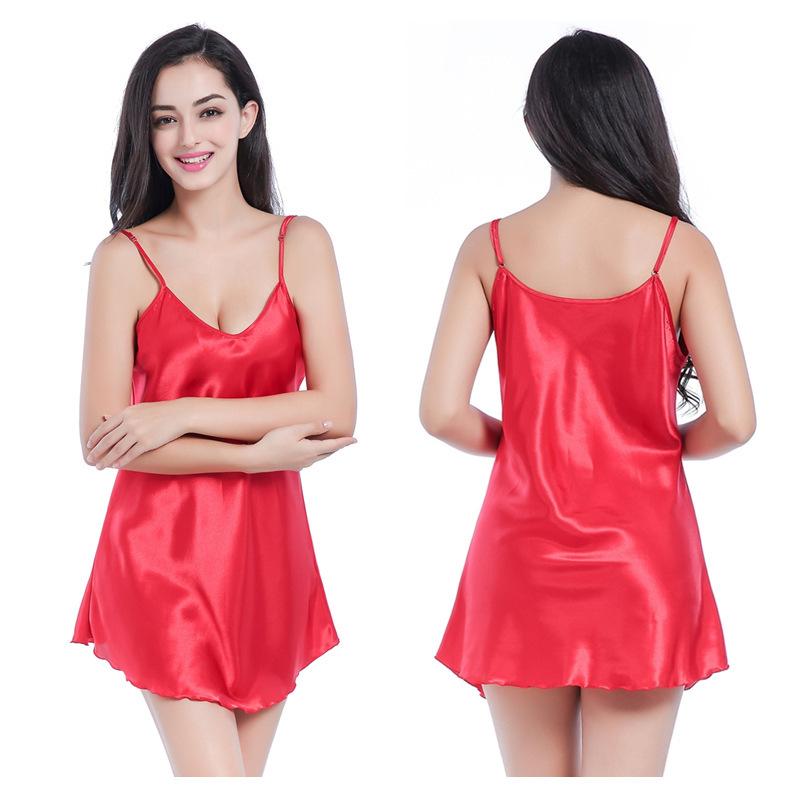Ins Satin Morning Robe with Summer Thin Solid Color Smooth Surface Small V-neck Imitation Silk Sling Casual Can Be Worn Outside