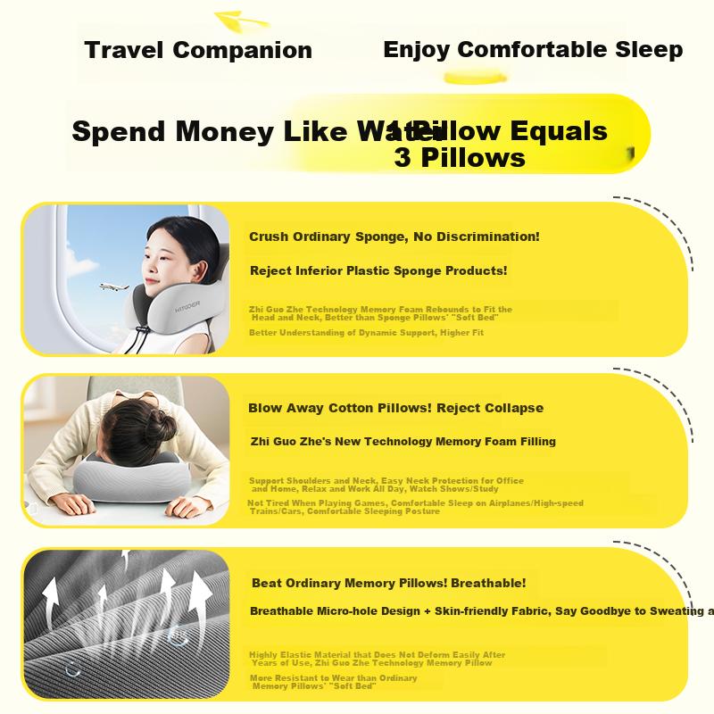 WITGOER U-Shaped Neck Pillow, U-Shaped Car And Airplane Headrest, High-Speed Rail Travel Pillow, Portable And Collapsible, Nap Aid
