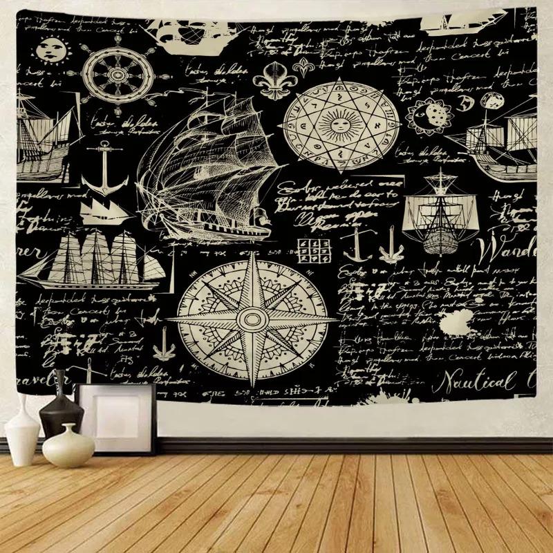 VIKAMA Vintage Pirate Ship Tapestry Home Wall Art Decorative Backdrop Living Room Bedroom Decorative Hanging Tapestry