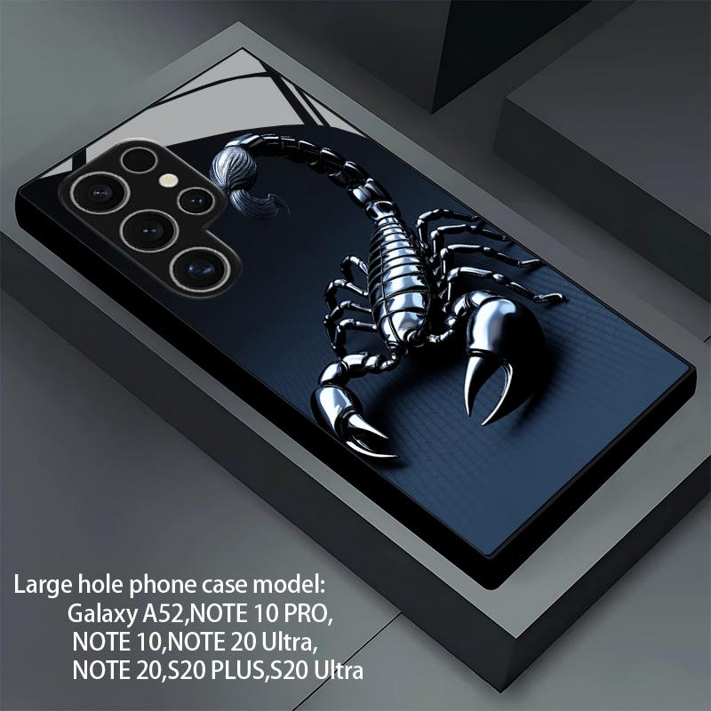 Black Silver Scorpion Pattern Glass Phone Case Suitable for Samsung Galaxy S26 S25 S24 S22 S21 S20 FE/Ultra/Plus Hard Case