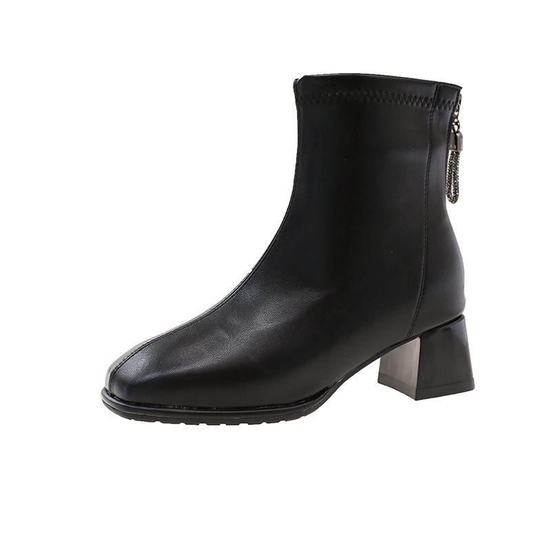 Martin boots small single boots square head and bare boots thick heel thin British 2025 short boots women's autumn and winter French new versatile