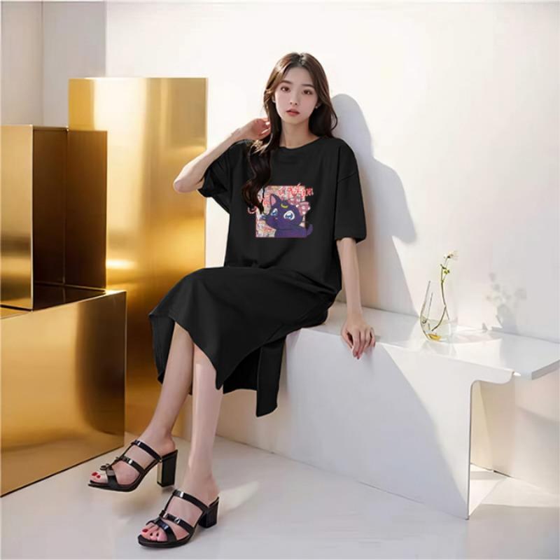 Vestido Largo de Verano para Mujer, Holgado, Estilo Lazy Wind, con Abertura por Encima de la Rodilla