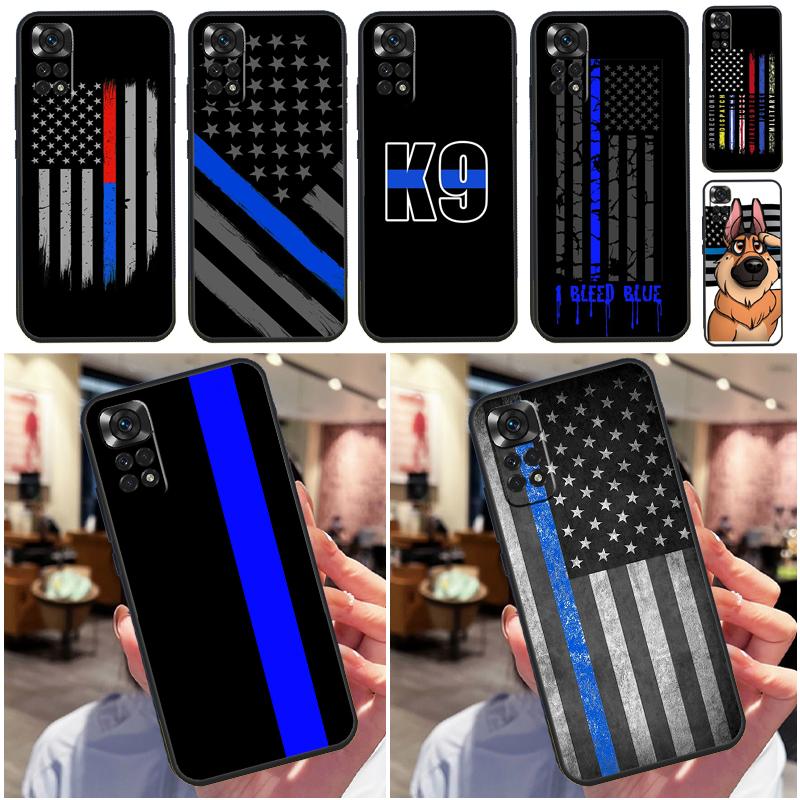 Police Thin Blue Line Flag Funda For Xiaomi Redmi Note 14 Pro 9 10 11 12 13 Pro 10S 11S 12S Redmi 10C 12C 13C 14C Case