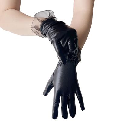 Sexy Patent Leather Lace Mesh Gloves Tight Short Stage Performance Personality Cos Punk Style Secondary Gloves