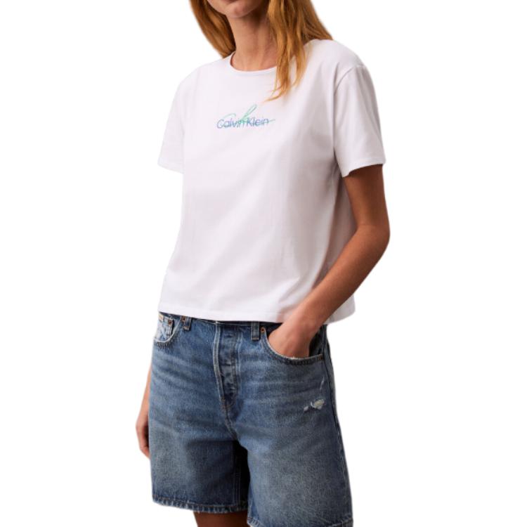 

Calvin Klein Slim Fit Letter Short Sleeve T-Shirt Women tops White 47B828GYAA XS