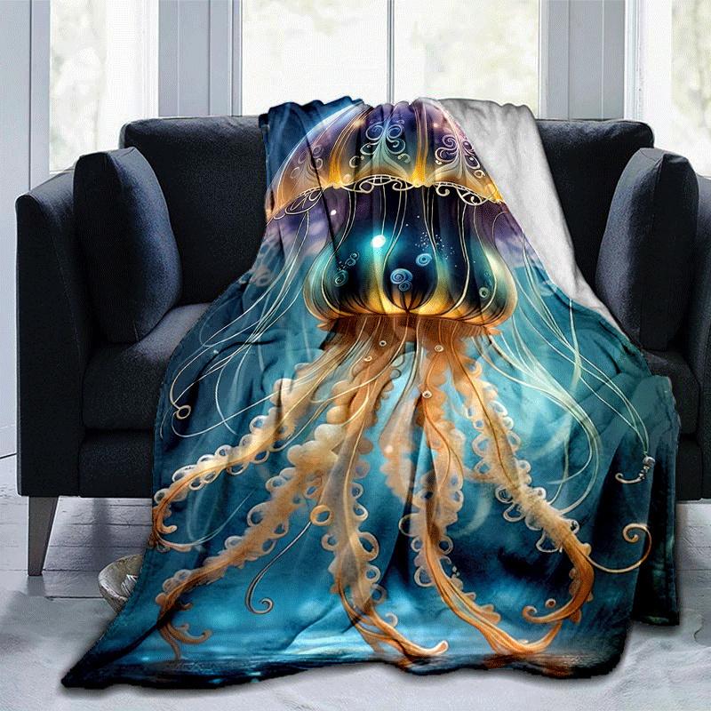 1pc Jellyfish Printing Lightweight Flannel Blanket, Comfortable and Warm Blanket, for Camping Sofa Bed and Couch Office, In All Seasons