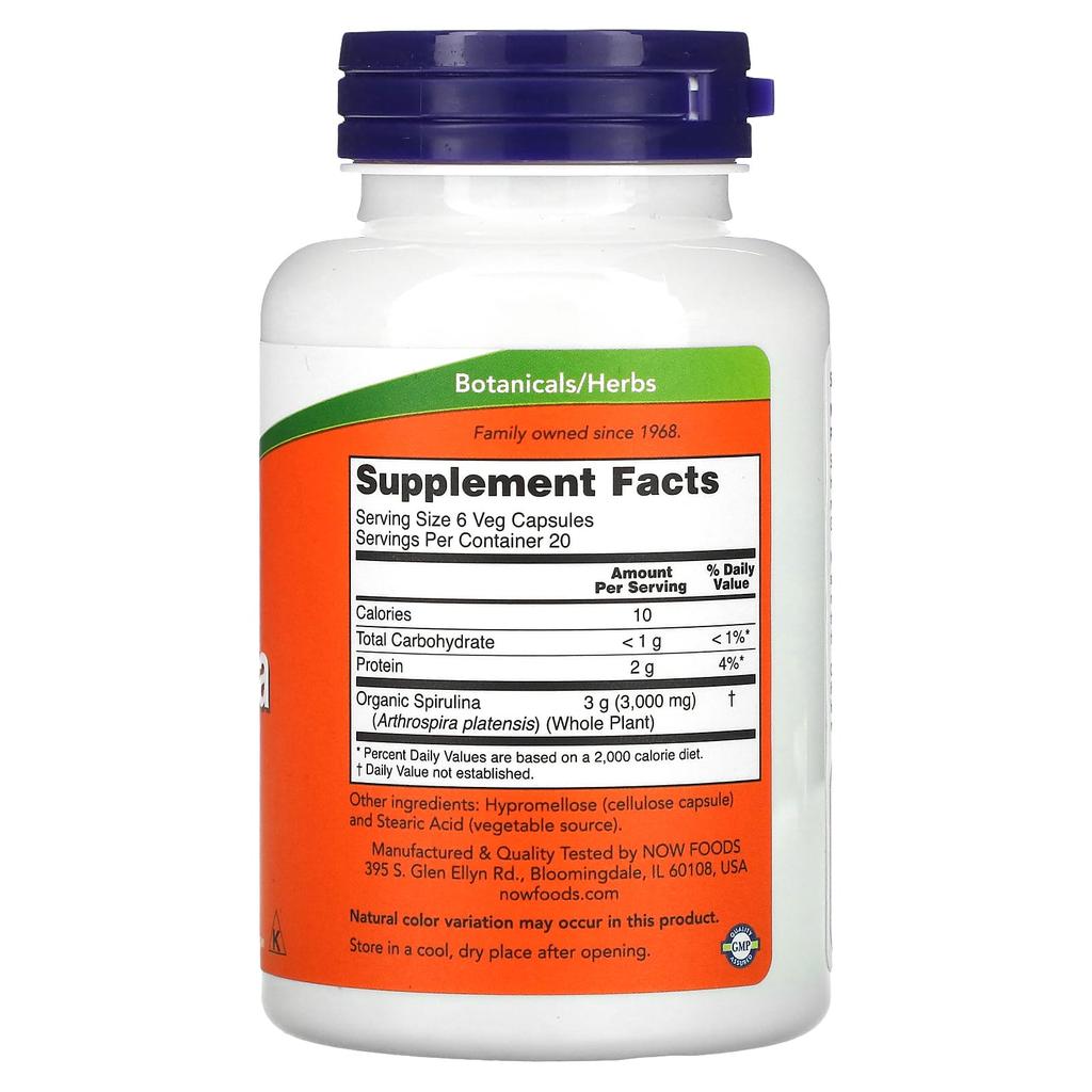 Natural Spirulina, 500 Mg, 120 Veggie Capsules