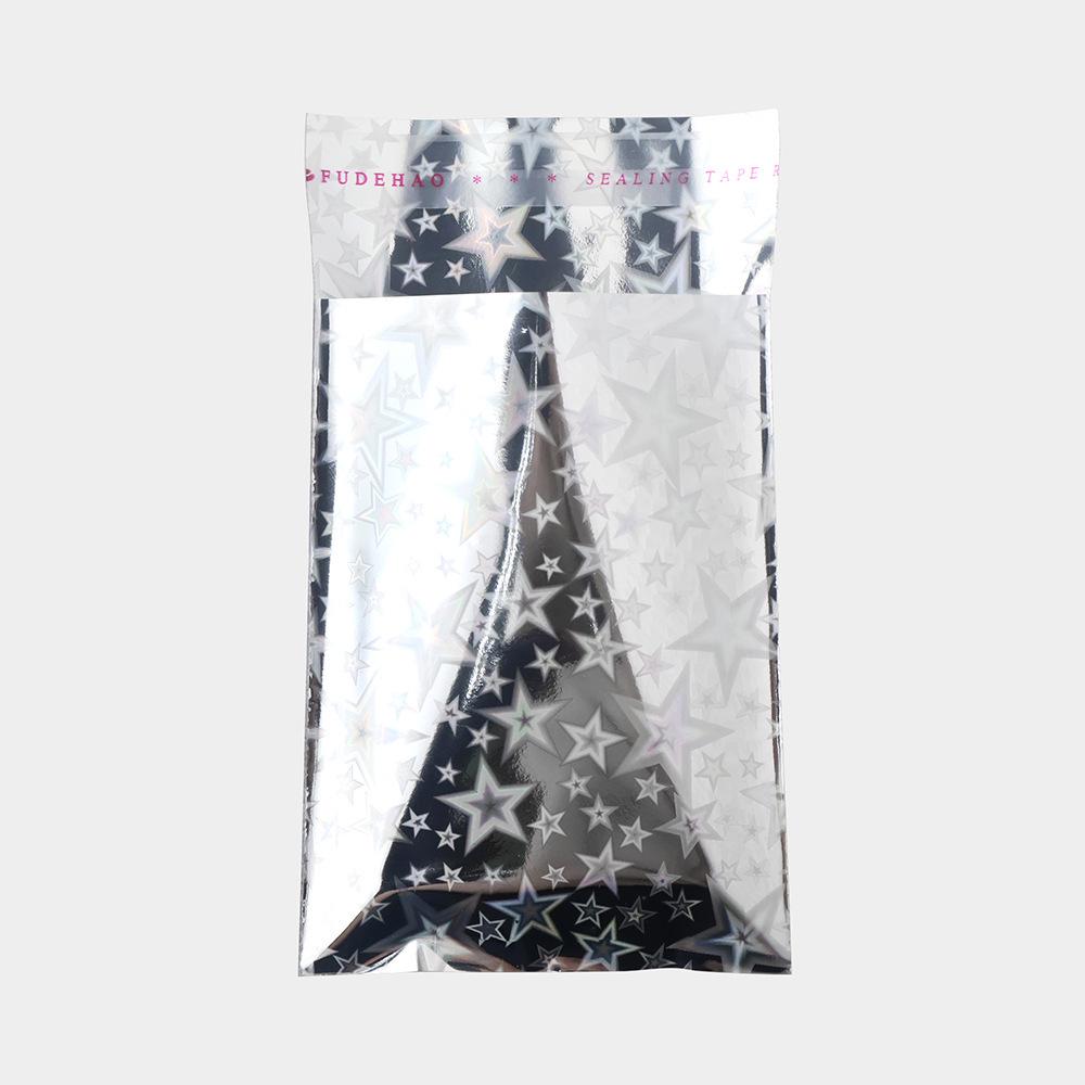 Colorful Opaque Laser Self-Adhesive Star-Patterned Button Bag in Silver, Small Size, Self-Sealing