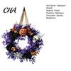 Fall Home Decor Wreath Halloween Wreaths for Front Door, Skull Pumpkin with Berries, Black Spooky Bat Cabin Party Props Roses, Purple Leaves