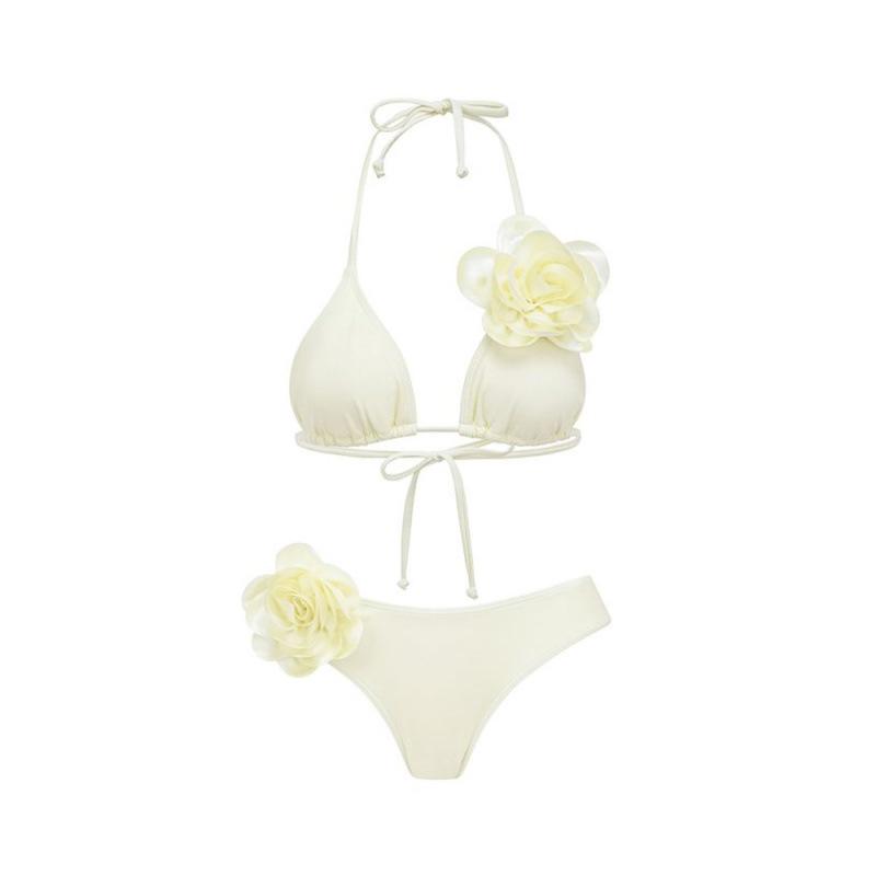 

Сексуальный бандажный облегающий купальник бикини с 3D цветком, женский купальник без спинки однотонный L