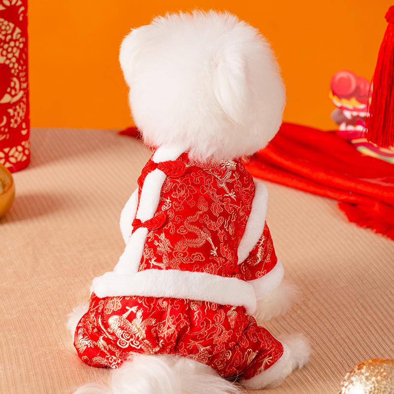 

Новогодняя одежда для щенка, праздничная одежда Тан с плюшевой отделкой, осенне-зимняя плюшевая теплая одежда на четырех лапах, одежда для питомца, чем медведь XXL (recommended weight 15-10kg)