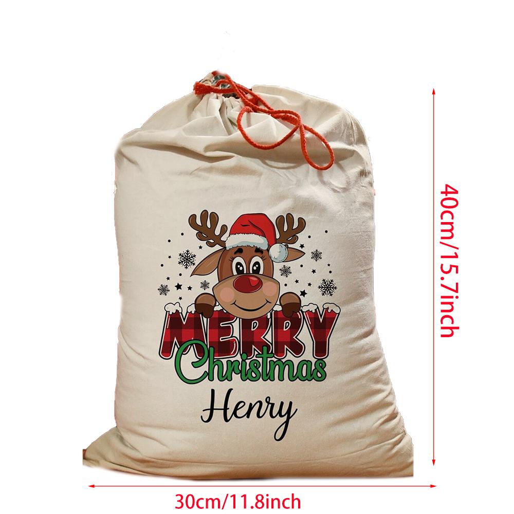 Custom Deer Christmas Bag Holiday Santa Sack Merry Xmas Eve Party Decor Santa Bag Drawstring Bags Party Decor Christmas Stocking