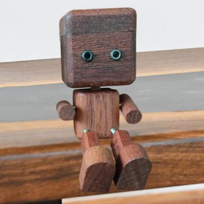 Wooden Man Figurine Car Dashboard Decoration Creative Wood Figure Desktop Ornament,Shaking Feet