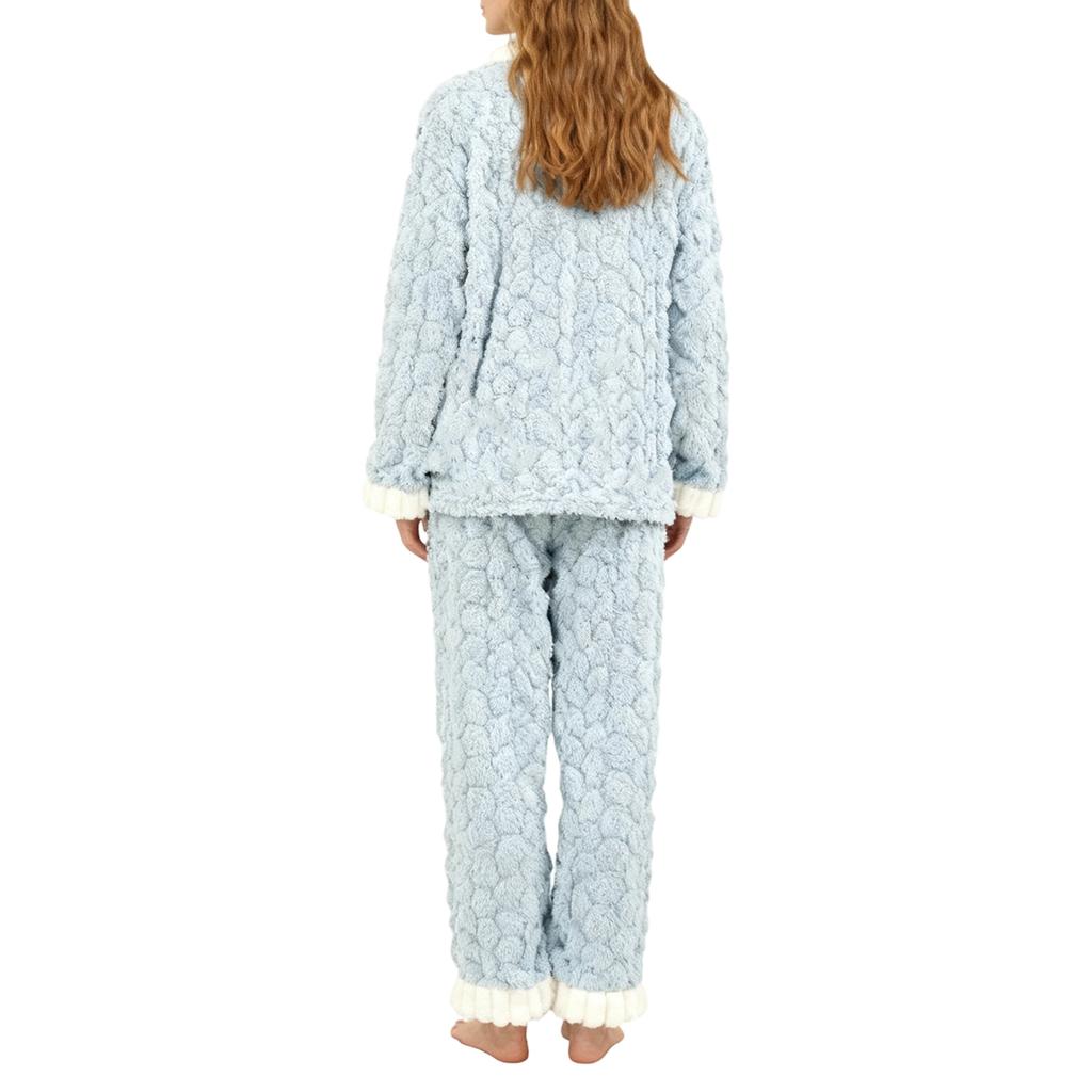 Damen Langarm Flanell Verdickt Warm Hausanzug Strickjacke Set für Oberbekleidung