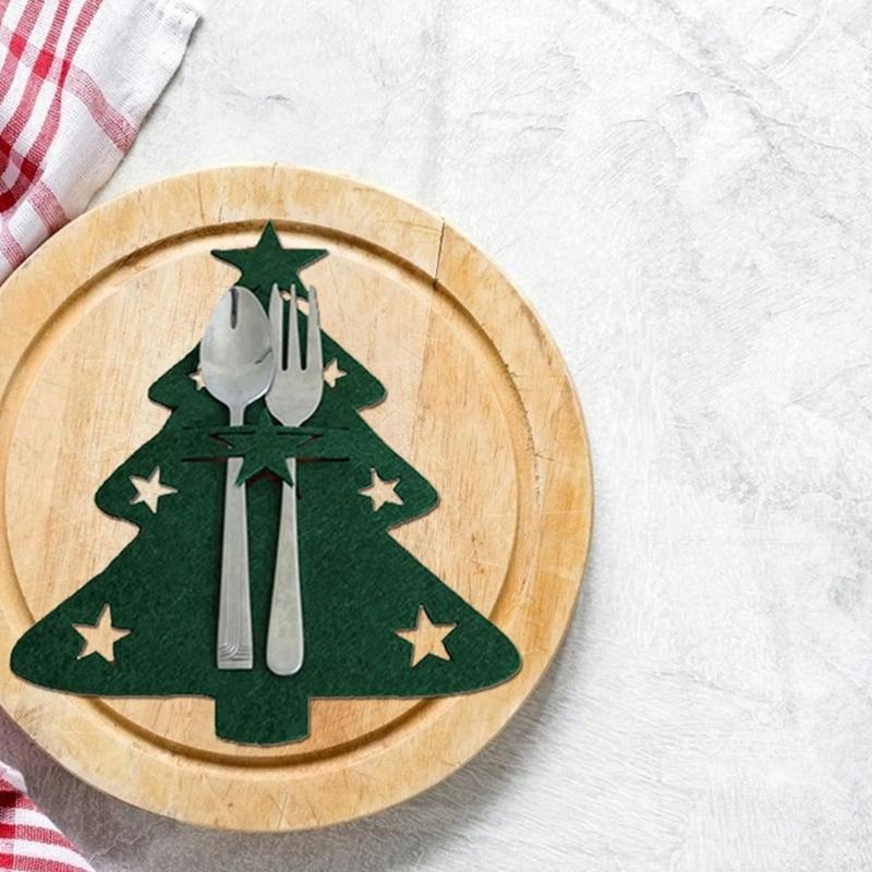 4pcs Christmas Tree Cutlery Holder Knife Fork Covers Table Decor Tableware Holder Bag Ornament New Year Party Dinner