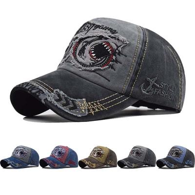 Bonés de Baseball Unissex de Algodão Lavado Retrô com Bordado de Tubarão Animal Desenho Animado Casual Snapback Marca Hip Hop Streetwear Chapéu de Sol Gorras