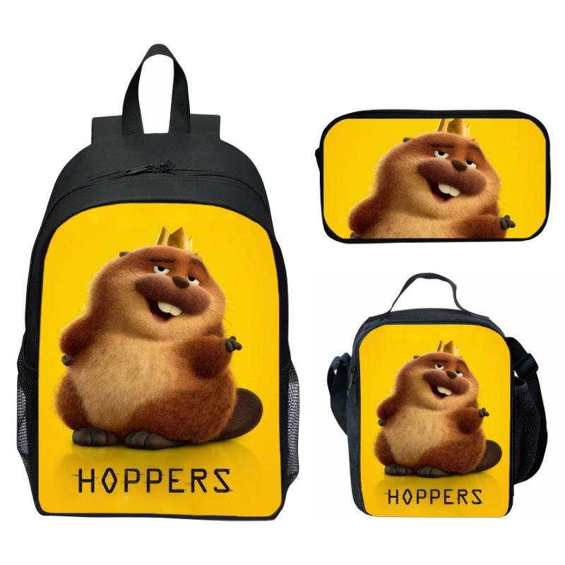 Hoppers Biber Metamorphose Druck 3-teiliges Set Schulrucksack Brottasche Federmäppchen Cartoon Schüler Set