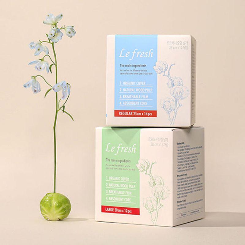 Lefresh Organic 100% Cotton Cover Long Panty Liners 4 Pack (80 Sheets) Long panty liners 20 sheets X 4 packs