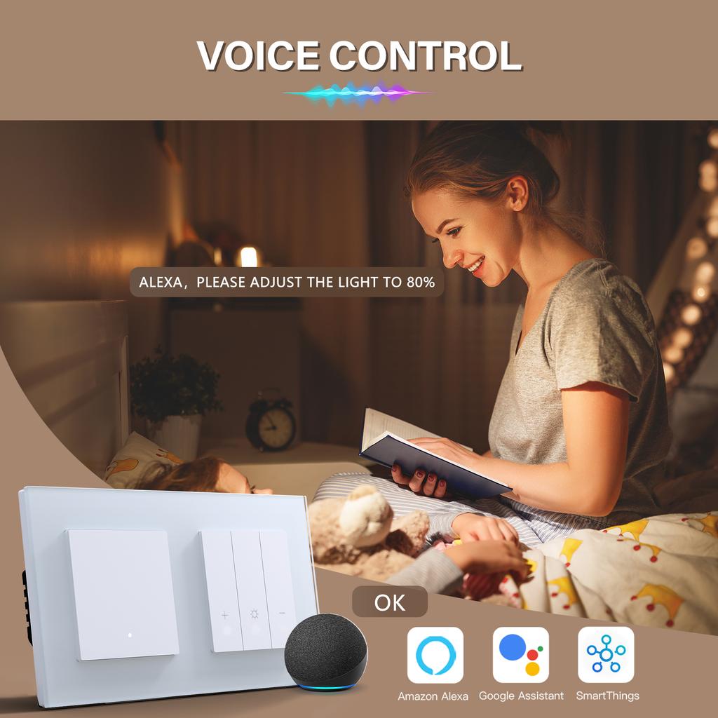 BSEED Wifi Light Switches Smart Dimmable Switches Tuya Smart Life App Control Plus EU Sockets USB Type-c Without Wifi White