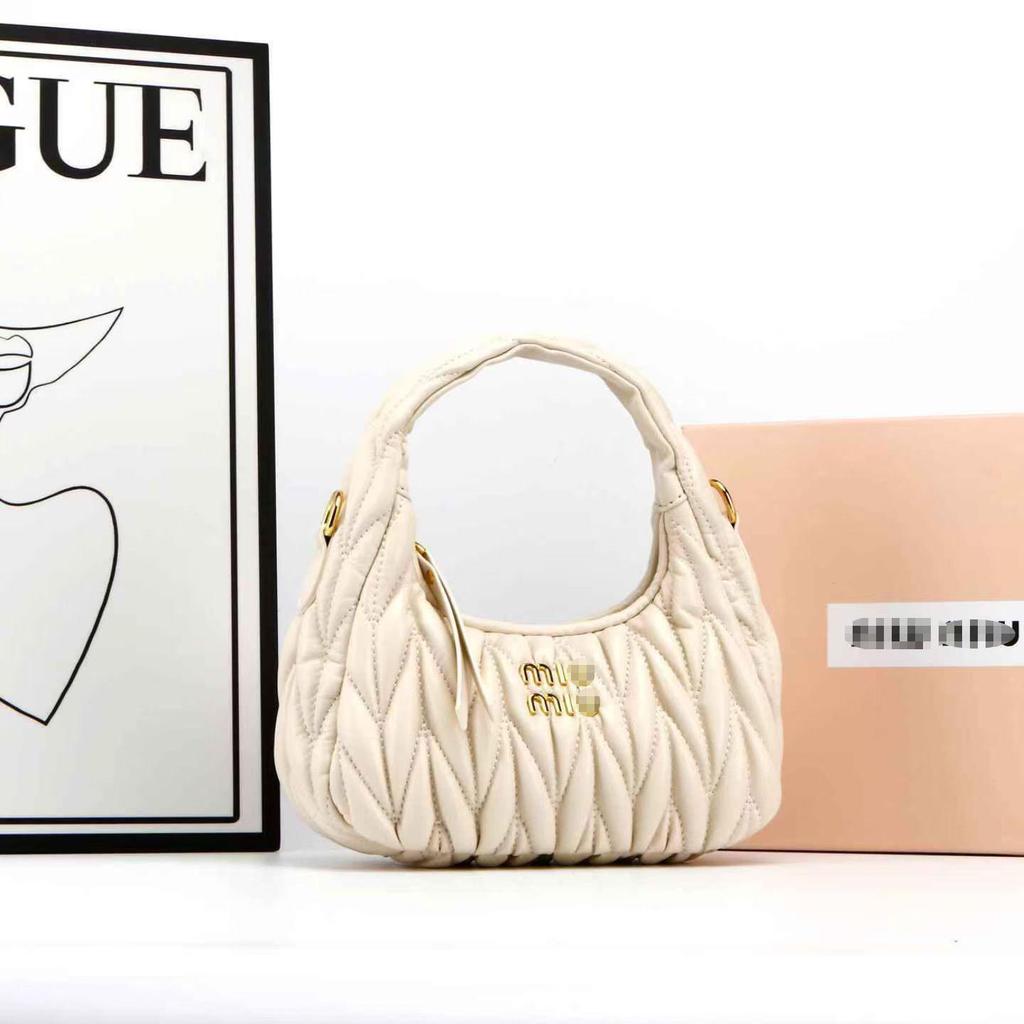 Miu House Lambskin Ruched Dumpling Hobo Bag: Trendy Crescent Underarm Crossbody for Women