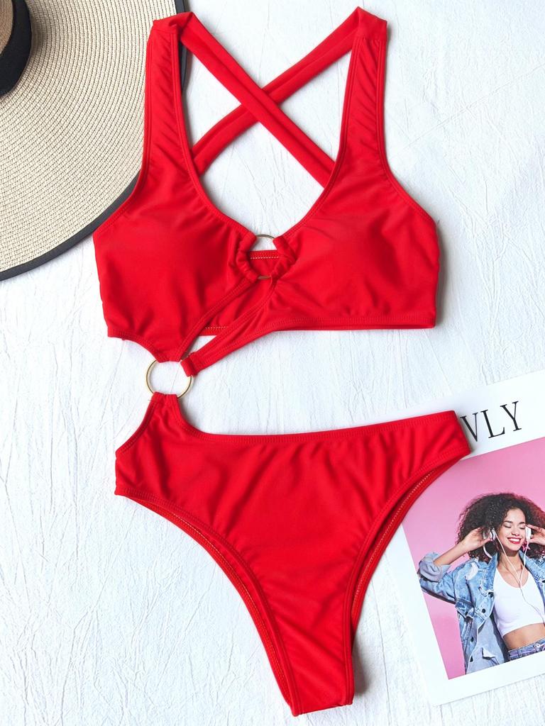 Dámske plavky jednofarebné ohlávka s výstrihom Sexy zaväzovanie na chrbte Jednodielne plavky Bikiny Plážové oblečenie Plavky