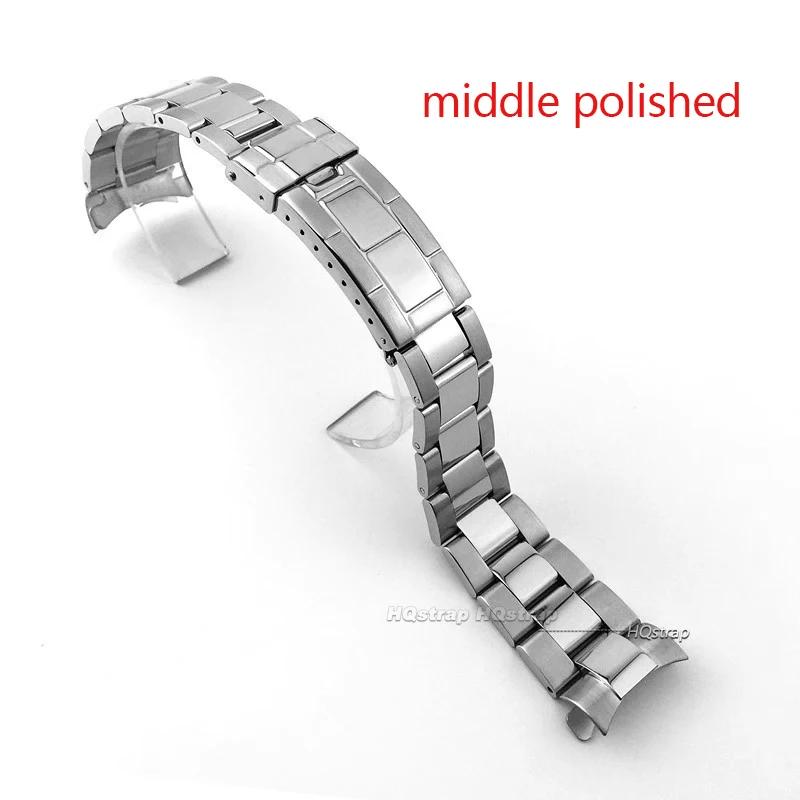 20mm Stainless Steel Watch Strap for Rolex Submariner Daytona Diving Buckle Bracelet Solid Metal Silver Gold Watchband Arc End