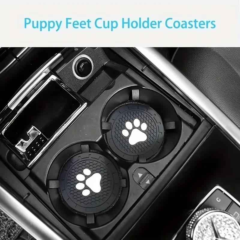 2Pcs Dog Paw Silicone Car Coasters Universal Fit Anti-Slip Cup Holder Protection Durable Easy To Clean Car Interior Accessories