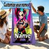 Custom Name Personalized Harley Quinn Joker Print Beach Towel, for Trip Camping Beach Party Home Decor, Birthday Gift for Family & Friends