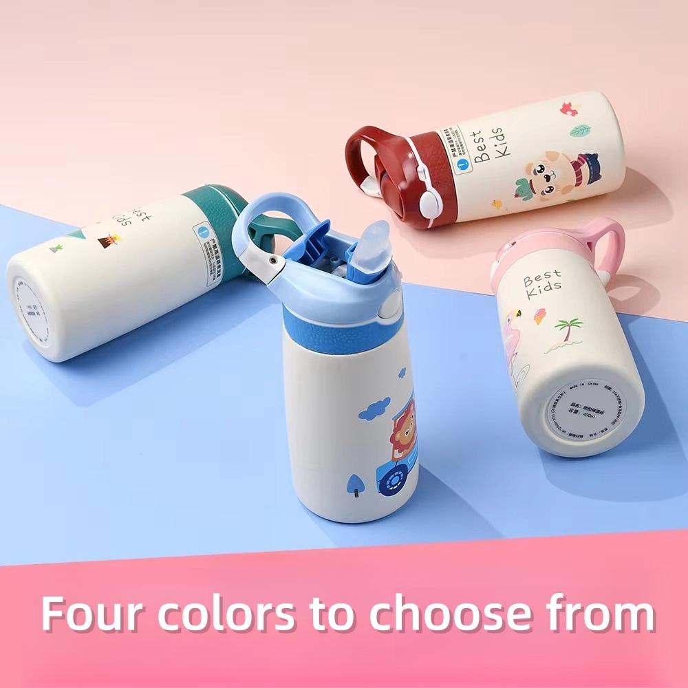 400ML Kids Water Bottle Cartoon Animal Thermos Mug Baby Duck Billed Straw 316 Stainless Steel Vacuum Flasks Thermos Bottle