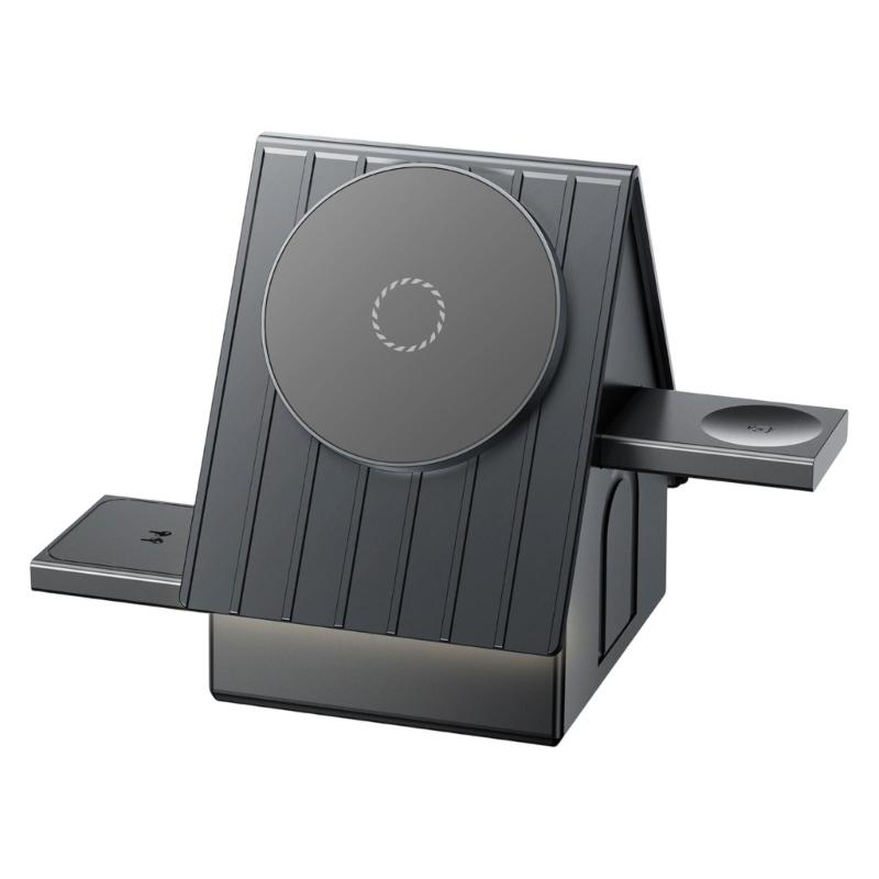 

Universal Magnetic Wireless Charging For Various Devices Including Phones Earbuds and Smartwatches Offering Convenient 3 in 1 Charging Solution чорний