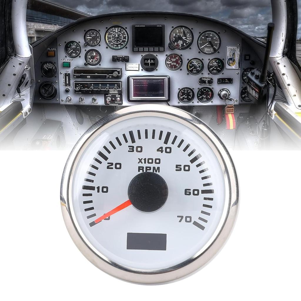 52mm 7000RPM Tachometer with Hourmeter Dynamic 7 Color Backlight DC 9-32V RPM Gauge Versatile Ratio Calibration for Truck Tractor Car RV Boat (White
