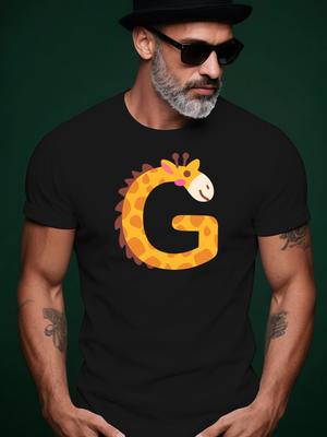 Short Sleeve Tshirt with Playful Giraffe Letter G Graphic...