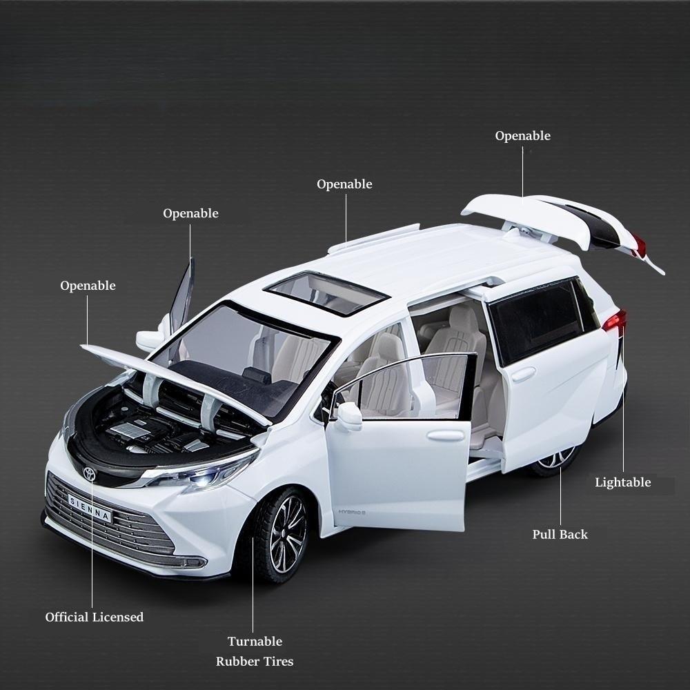 1/24 TOYOTA SIENNA MPV Furgone Giocattolo Diecast Modello Auto Giocattolo Miniatura Pull Back Suono & Luce Porte Apribili Collezionismo Regalo per Ragazzo Bambino