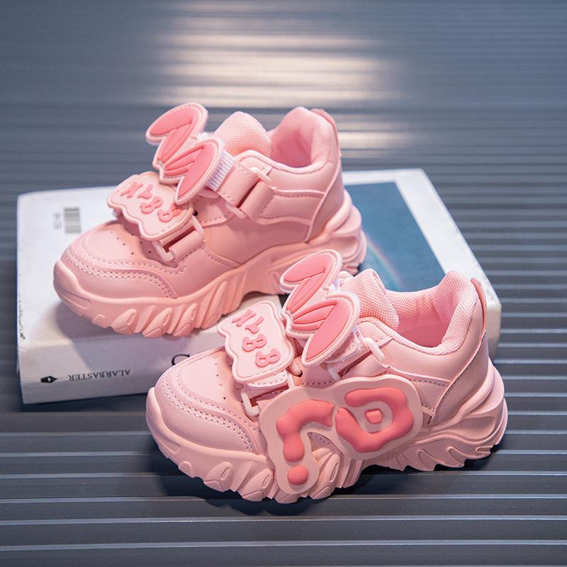 Girls Spring Autumn Breathable Mesh Dad Shoes Soft Sole Leather Casual Sneakers For Kids Comfortable Walking Trainers
